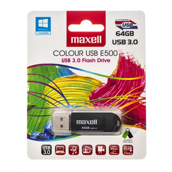 Memorie USB3 | Maxell | 64GB | model E500 | Negru-1